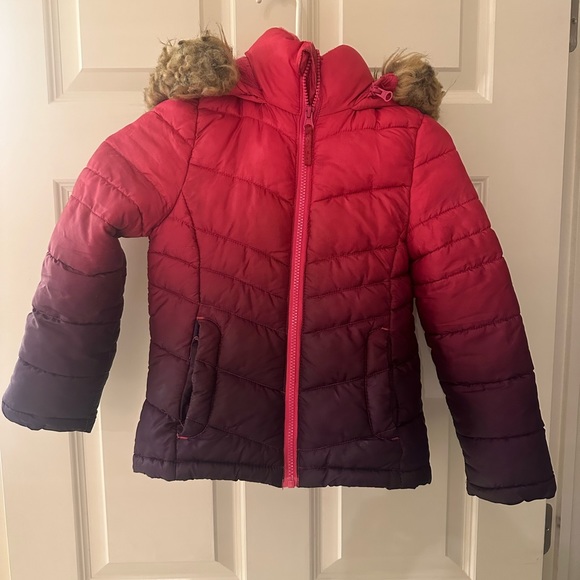 Girls Fuschia and Purple ombré winter puffer coat - Picture 1 of 3
